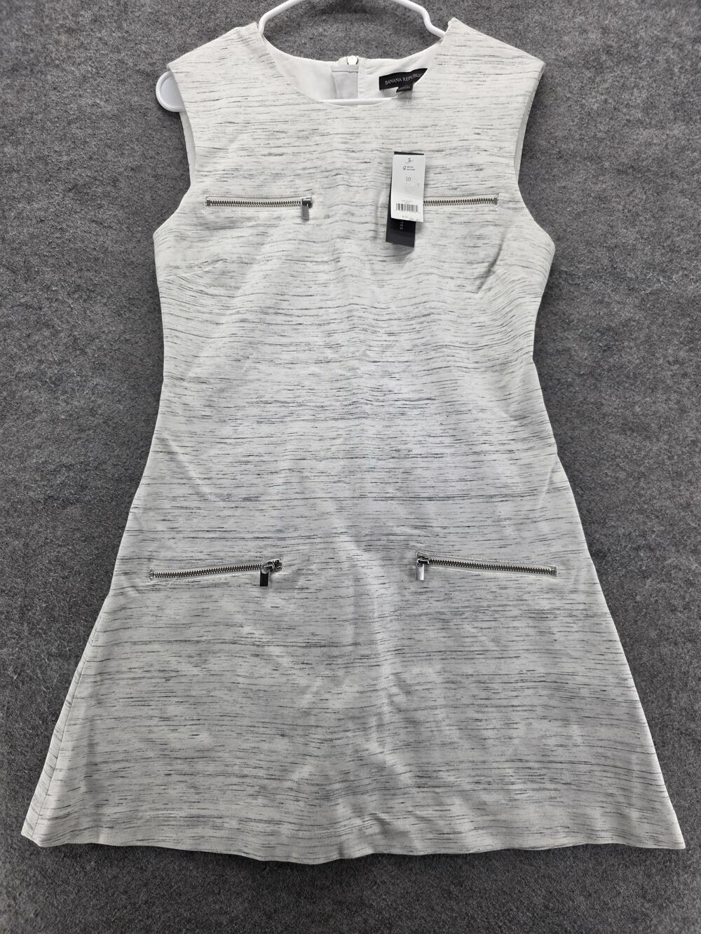 Banana Republic Dress Womens 10 Gray Sleeveless Zipper Pockets Sheath New Tag